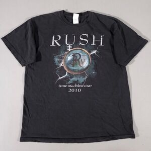 M&O Knits Rush Band Tee Mens L Black Time Machine Tour 2010 Graphic T-Shirt